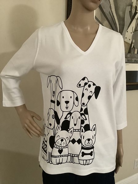 DOGS ON V NECK 3 QTR